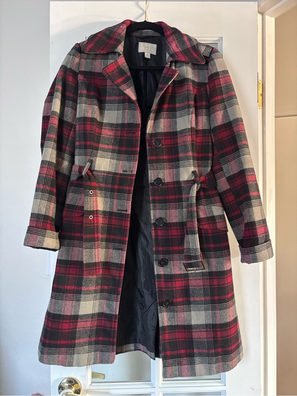 Converse Red, Black and Cream Plaid Pea Coat